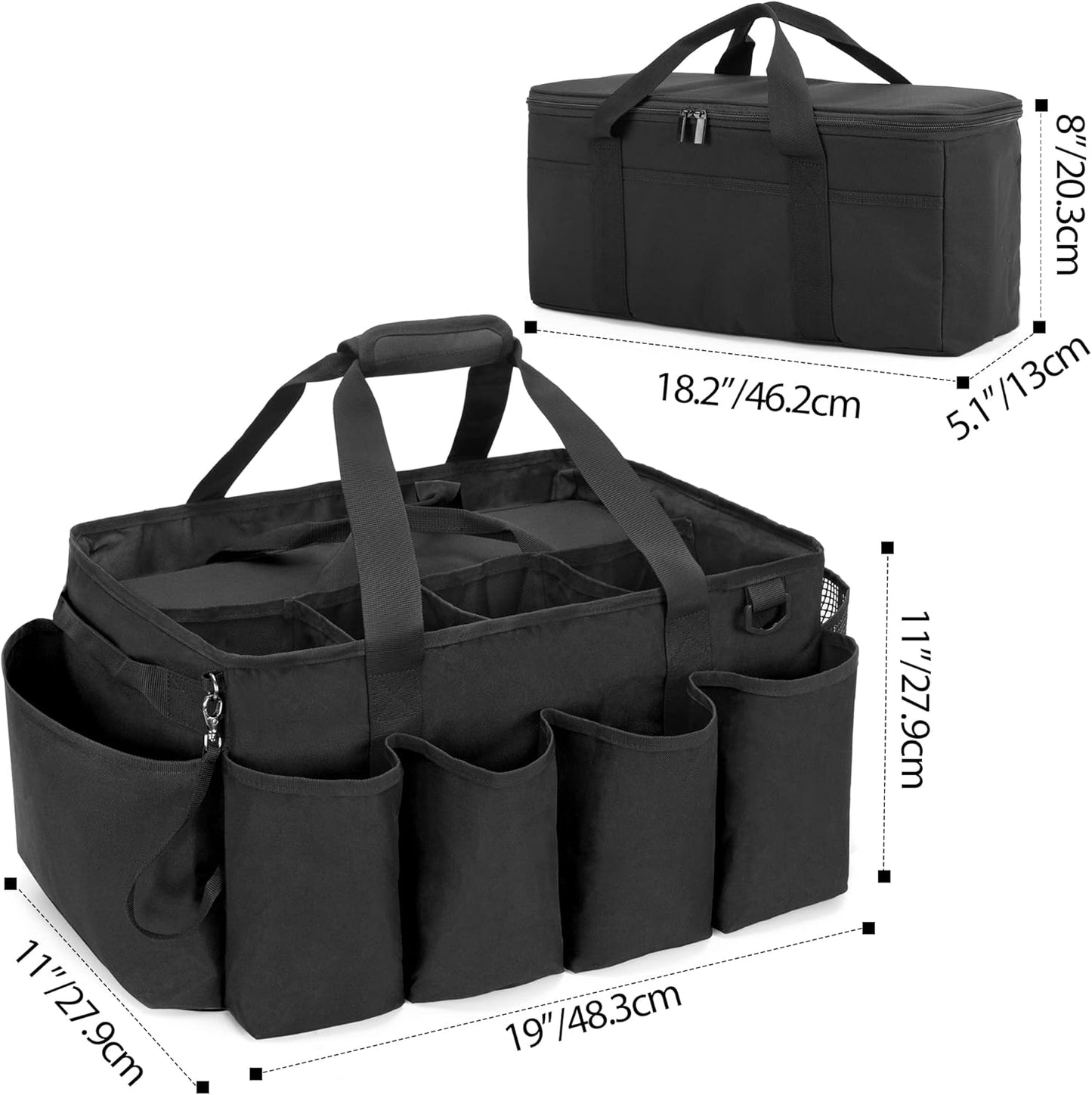 HODRANT Detailing Bag with Polisher Carry Bag, Large Detail Car Care Box for Auto Detailing Supplies, Car Wash Caddy & Trunk Organizer for Buffer Bottle Towel & Cleaning Kit, Black, Patent Design