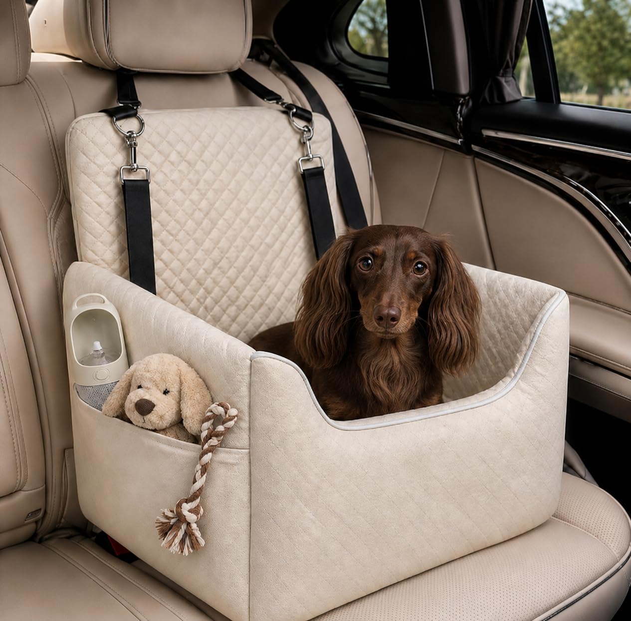 ALL GOOD PET SUPPLIES Dog Car Seat for Small/Medium Dogs Under 35lbs | Soft Memory Foam Booster Car Seat with Detachable Washable Cover and Cushion, Puppy Dog Car Bed