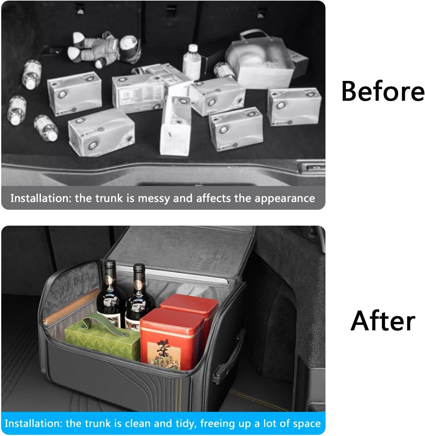 TOPABYTE Car Trunk Organizer with Lid Capacity Collapsible Bag Black, Small | Boot Organization Waterproof Foldable Durable Premium Leather Storage Box Cargo for BMW Jeep SUV Sedan Truck Accessories