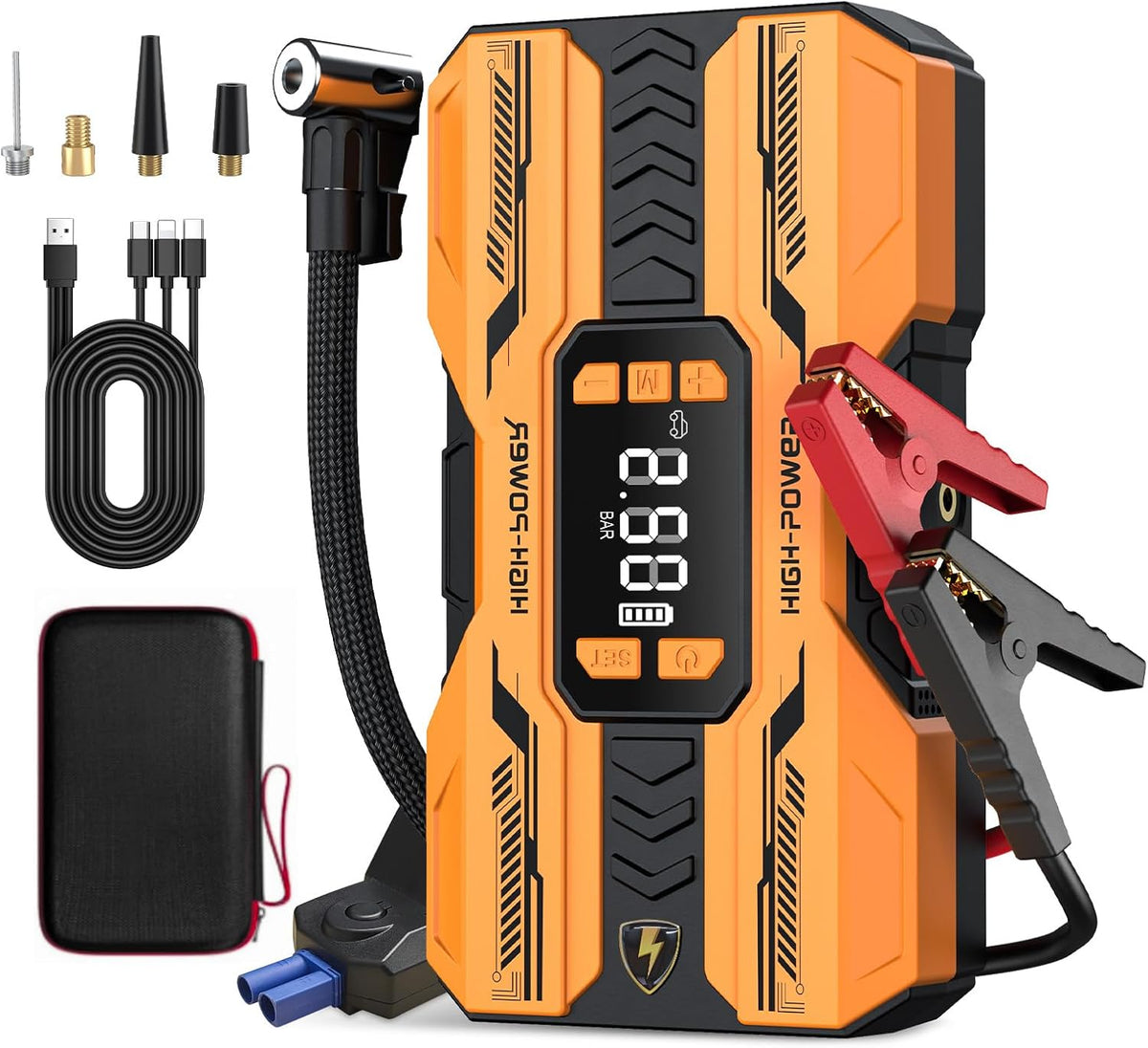 Nuynix Jump Starter with Air Compressor, 3000A Portable Car Battery Booster (Up to 9.0L Gas/7.0L Diesel) with 150PSI Auto-Shutoff Tire Inflator, 12V Lithium Jump Box, LED Display & Jumper Cables