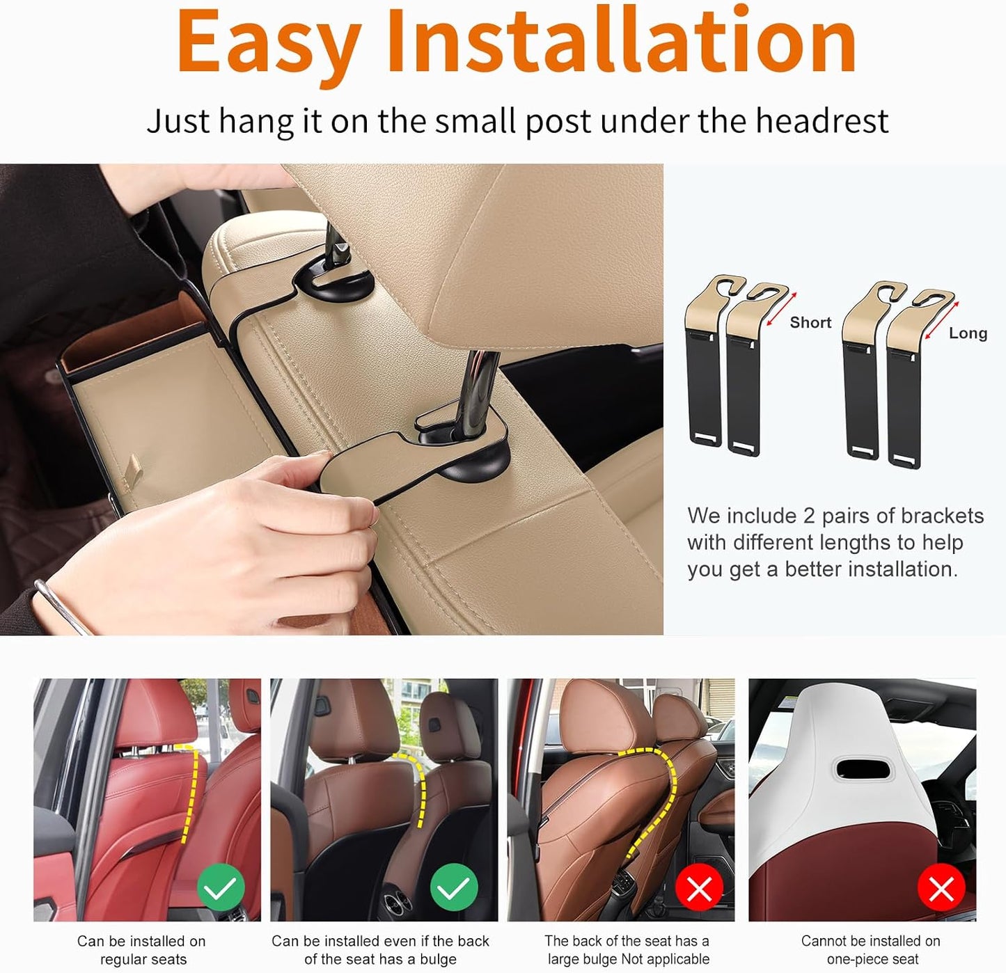 Car Rear Backseat Extra Multifunctional Drink Cup Holder Organizers With Tissue Storage Box Organizer & Hooks For Car Seat Back.Beige