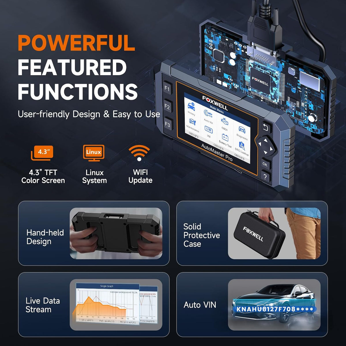 FOXWELL NT614 Elite OBD2 Scanner 4 System Code Reader Scan Engine ABS SRS Transmission, 5 Resets Oil/EPB/ABS Bleeding/SAS/Throttle Live Data, Auto VIN, WiFi Updates Car Diagnostic Tool for DIY & Pros