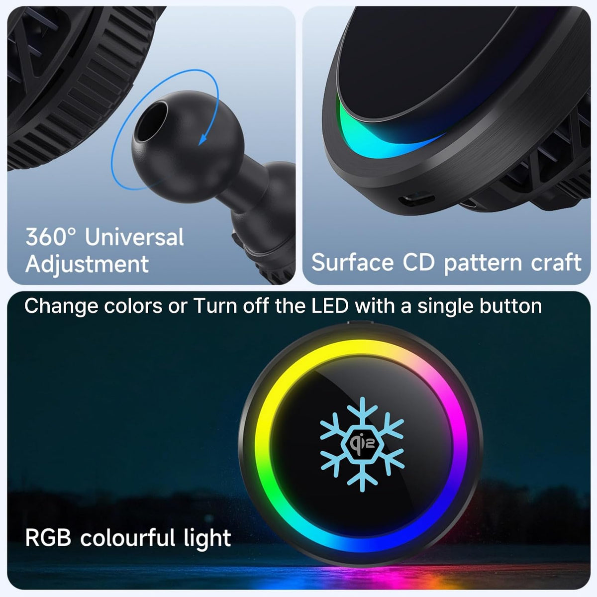 Qi2 15W Magnetic Vent Mount Car Charger, Powerful Peltier Cooling