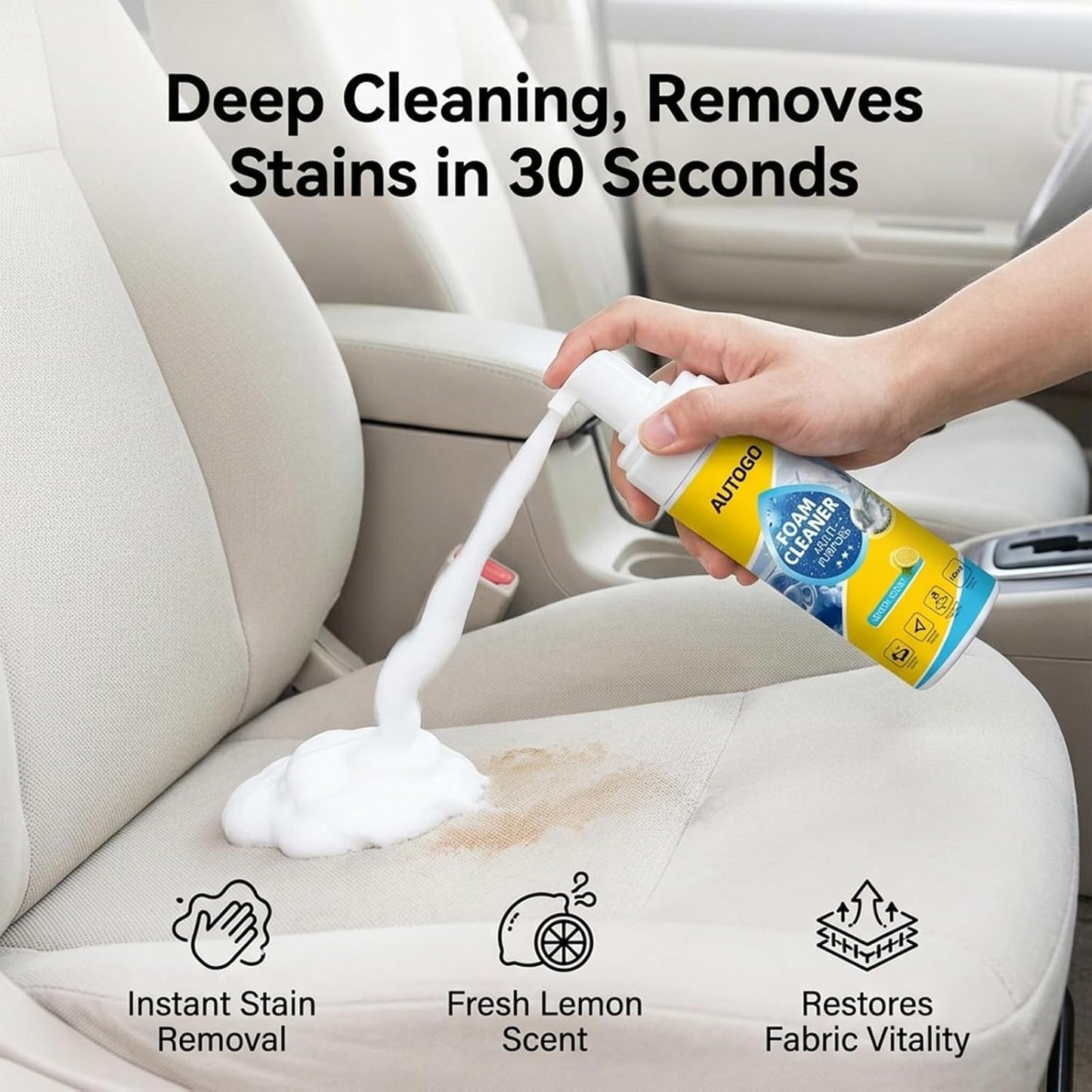 4-in-1 Multi Enzyme Foam Cleaner, All Purpose Cleaning Foam Spray for Car Interior, Upholstery, Kitchen Grease &amp; Bathroom Surfaces, Multi Surface Cleaner for Fabric, Vinyl, Plastic and Leather (2)