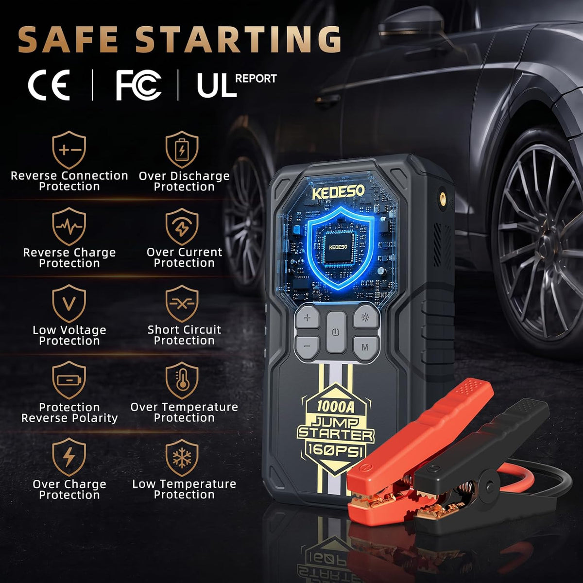 Car Jump Starter with Air Compressor 160PSI,Portable Battery Jumper Starter