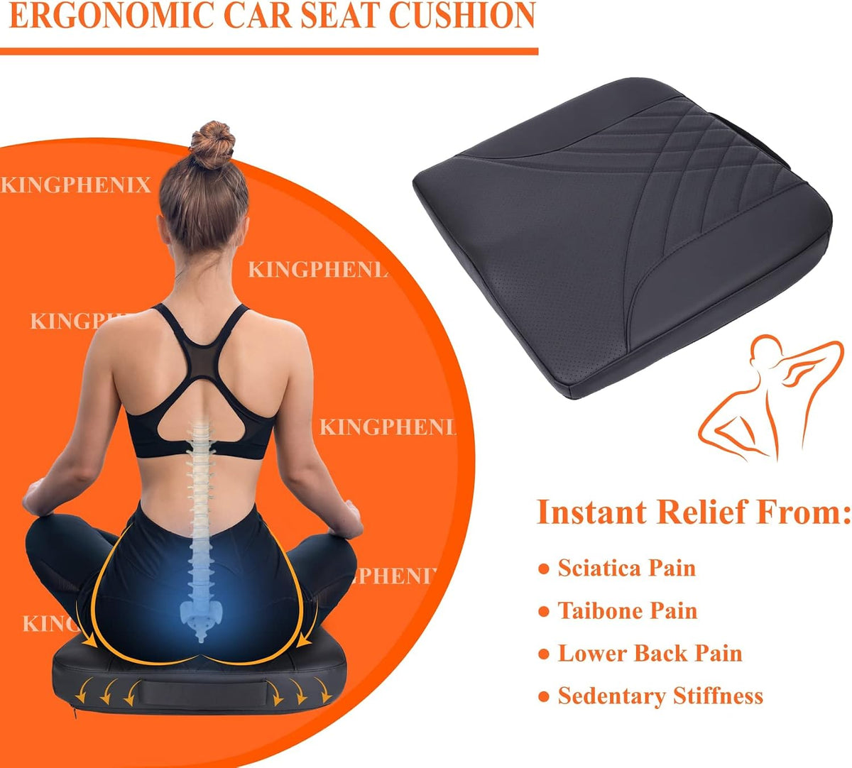 kingphenix Memory Foam Car Seat Cushion for Driving Comfort and Office Use