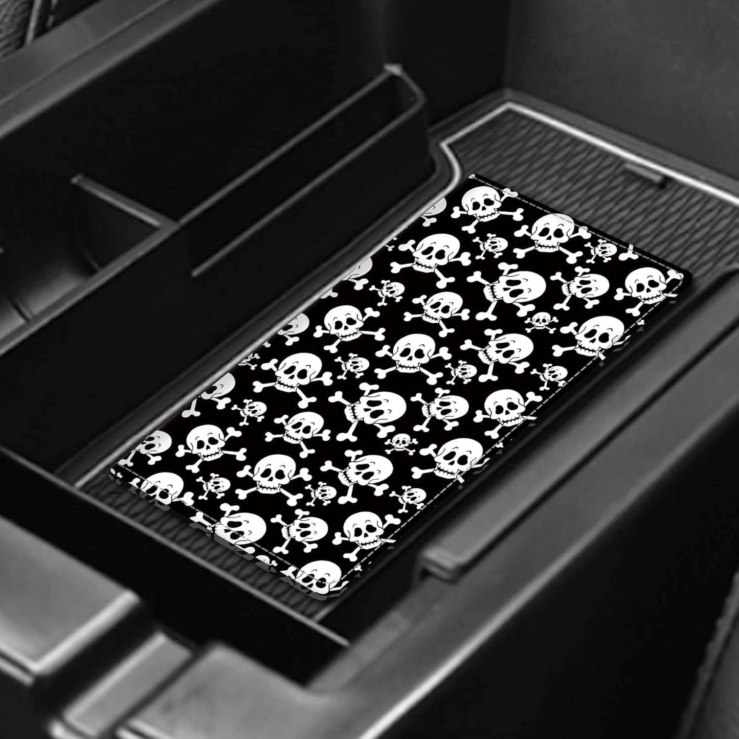 Leather Car Registration and Insurance Card Holder, Cute Car Accessories Vehicle Glove Box Car Organizer for Documents, Cards, License Black White Skulls
