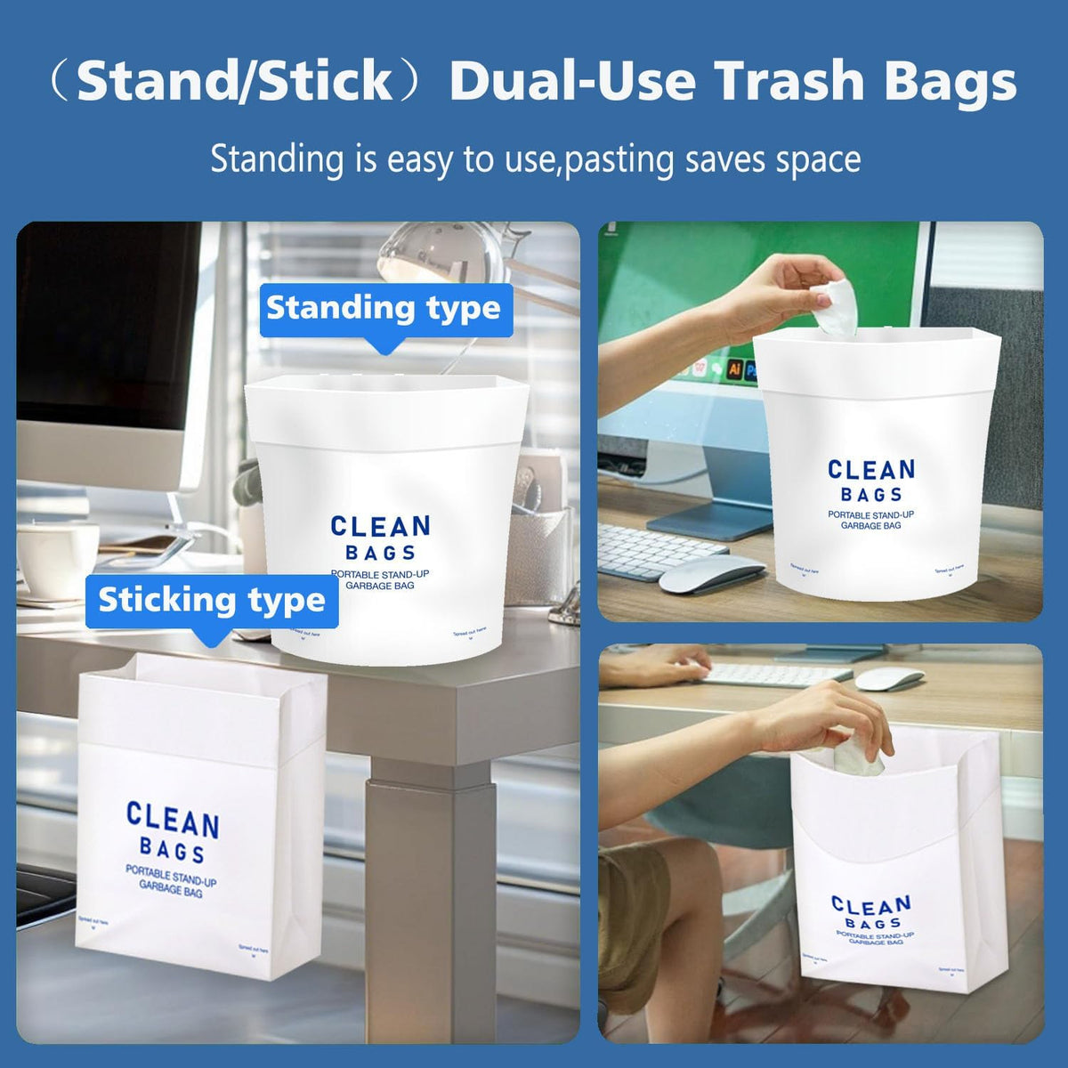 disposable Car Garbage Bin Bags 40 PCS, Leak-proof Cleaning and Vomit Bags, Easy Stick-On and Stand Design, Disposable Small Garbage Bags