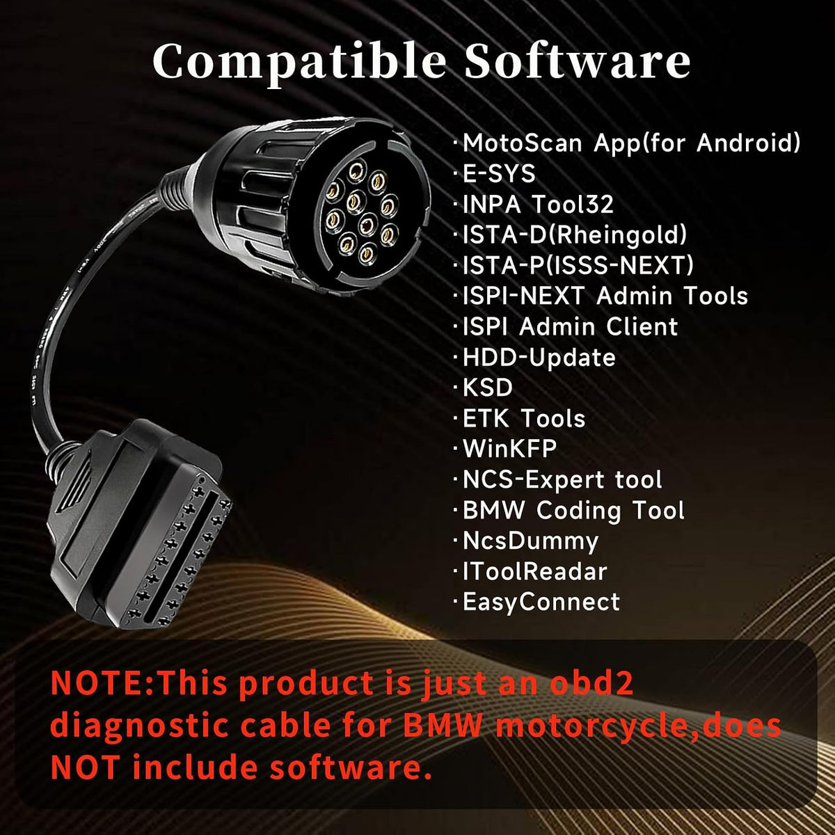 OBD2 Adapter Cable for BMW Motorcycle 10 Pin to 16 Pin Connector