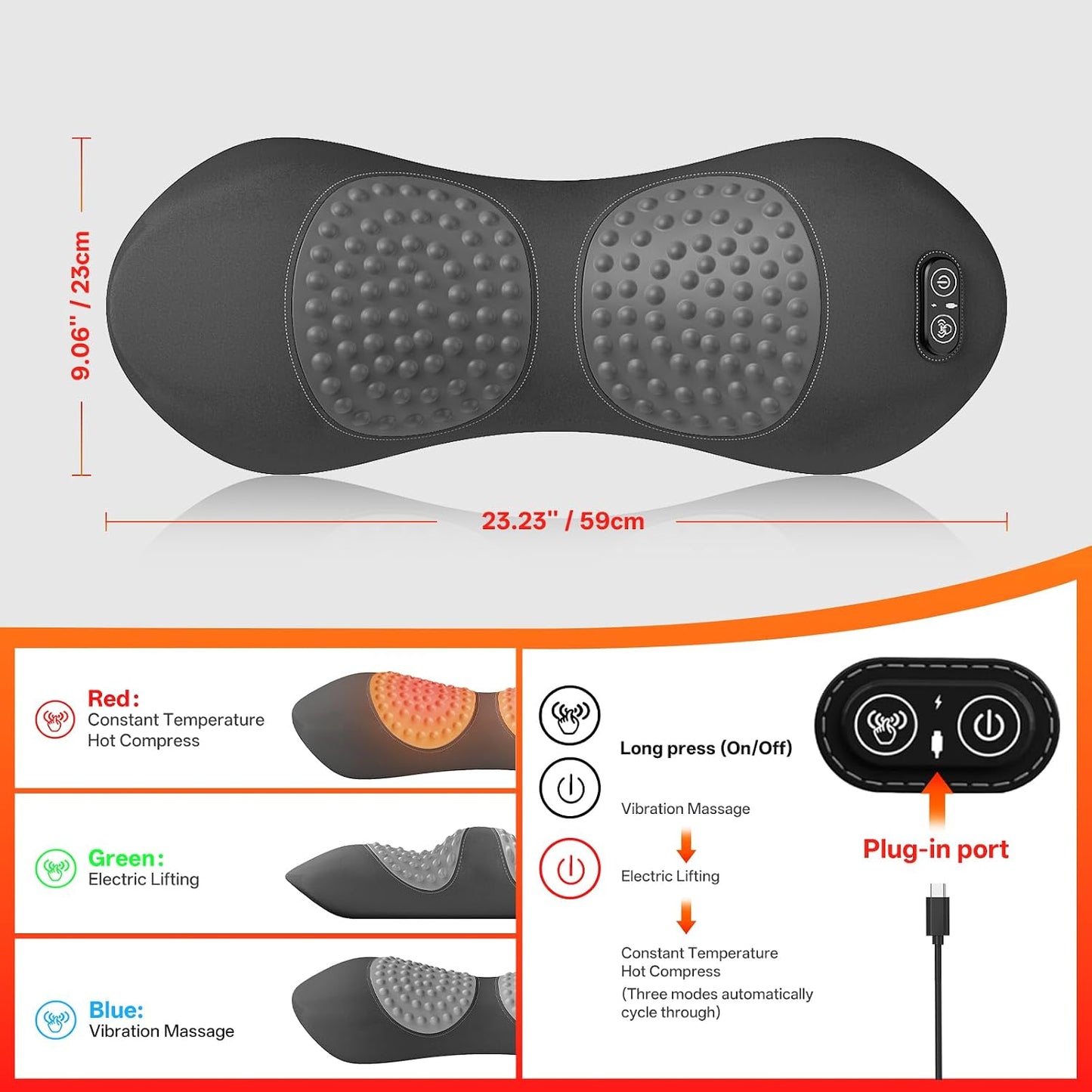 Triple Fusion Back Massager with Heat, Vibration & Air Traction, 3-in-1 Electric Lumbar Support Pillow for Lower Back Pain Relief, Spinal Decompression Device for Bed, Office Chair, Couch and Recliner