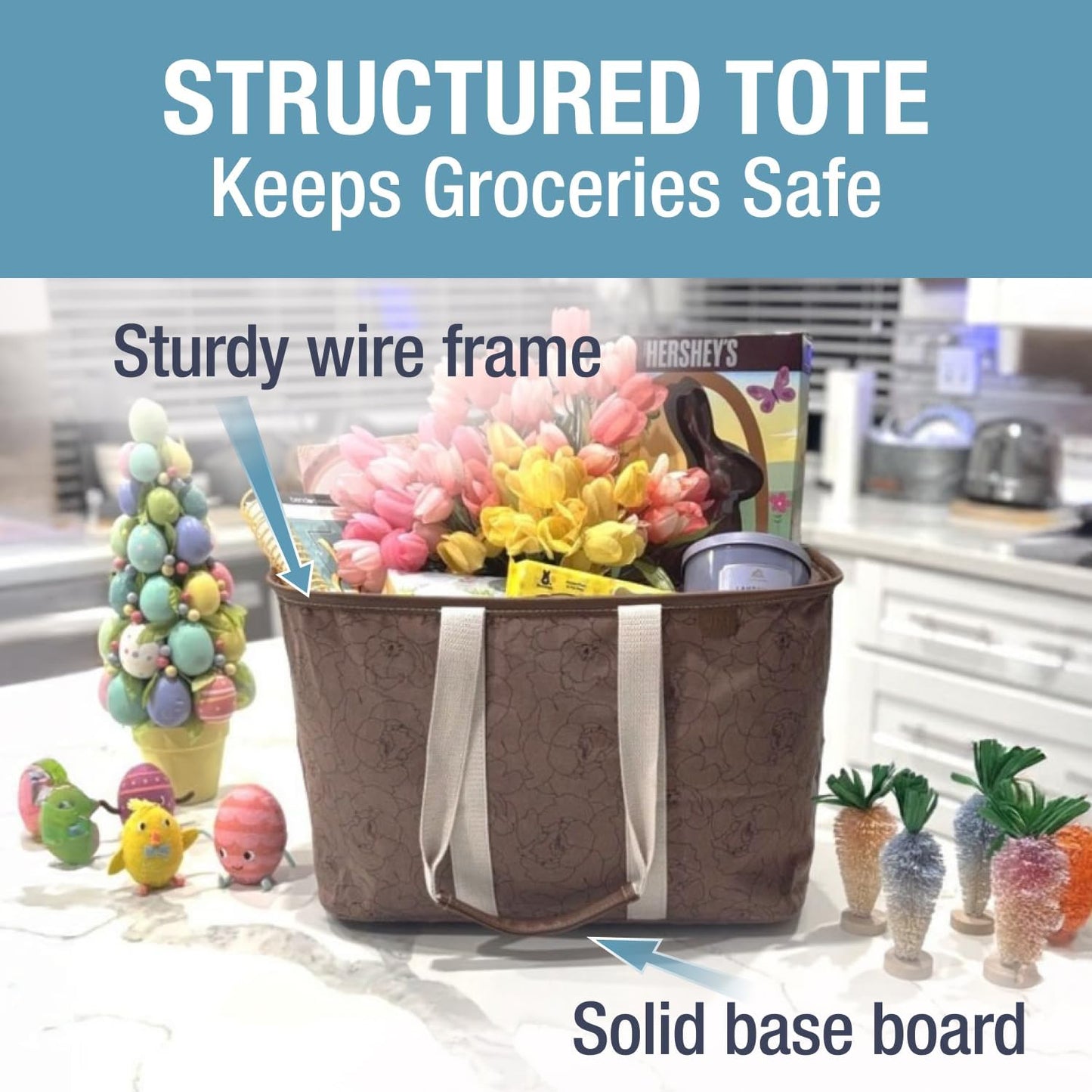 CleverMade Collapsible LUXE Tote, 30L Foldable Grocery Shopping Bag, Reusable