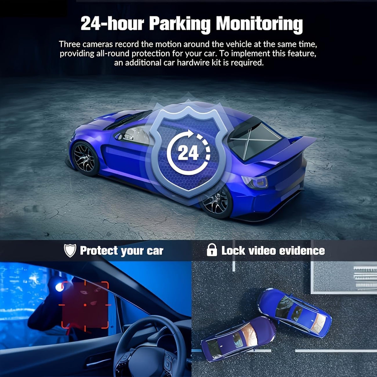 4K Dash Cam Front Rear, Full HD 3 Channel Dashcam, 5.8GHz WiFi Dash Camera 2" IPS, 170°Wide Angle, 24H Parking Mode