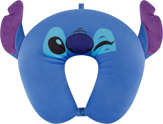 Disney Stitch Neck Pillow, Adult Travel Accessories with 3D Ears for Airplane, Car and Office Comfortable and Breathable, Blue