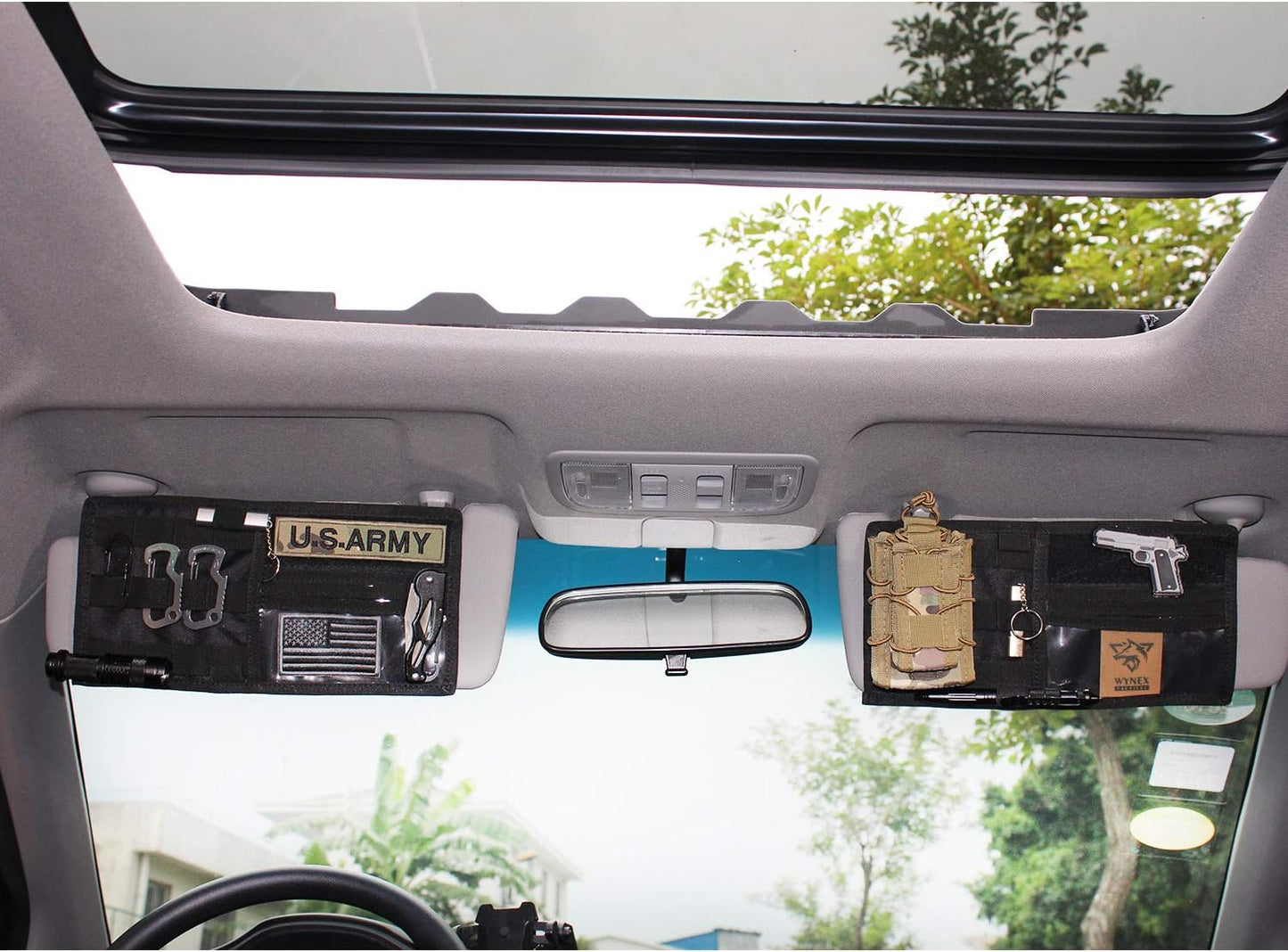 WYNEX Car Sun Visor Organizer with MOLLE Panel | Universal Car Storage Pouch, Compatible Sedan, Suvs, and Vans | for Small Tools, Glasses & Documents
