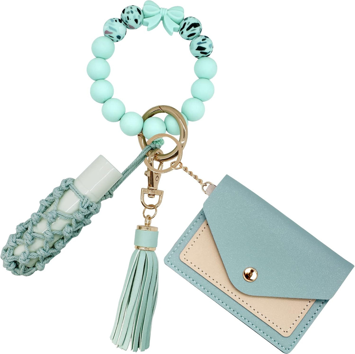 BIHRTC Silicone Key Ring Bracelets Wristlet Keychain Wallet with Net Chapstick Holder for Women