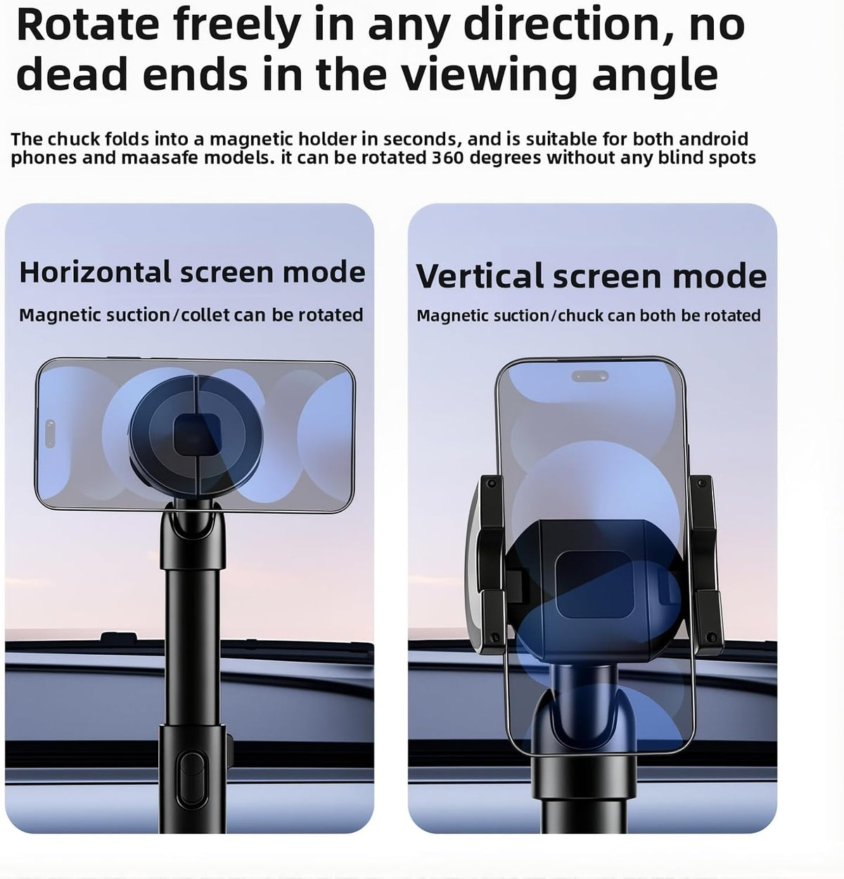 Car Cup Holder Phone Mount, 2‑in‑1 Magnetic & Clamp Car Phone Holder, Telescopic Adjustable 360° Rotatable Cup‑Slot Phone Mount for Most Smartphones, Fits Most Cars with Round Cup Holders