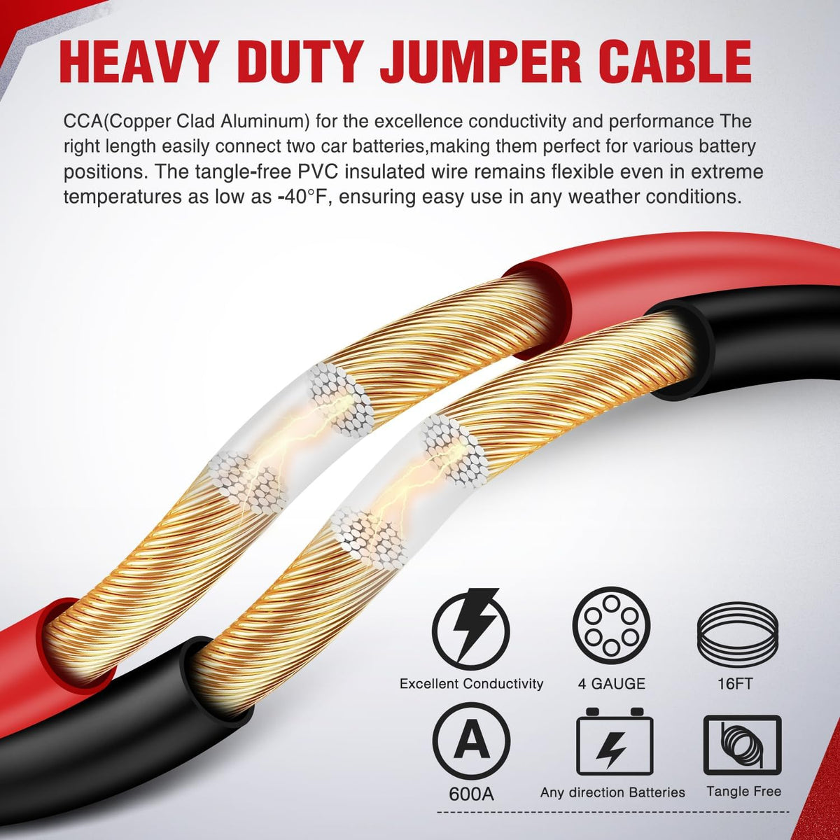 Nilight 4 Gauge 16FT 600A Car Battery Jumper Cables Kit