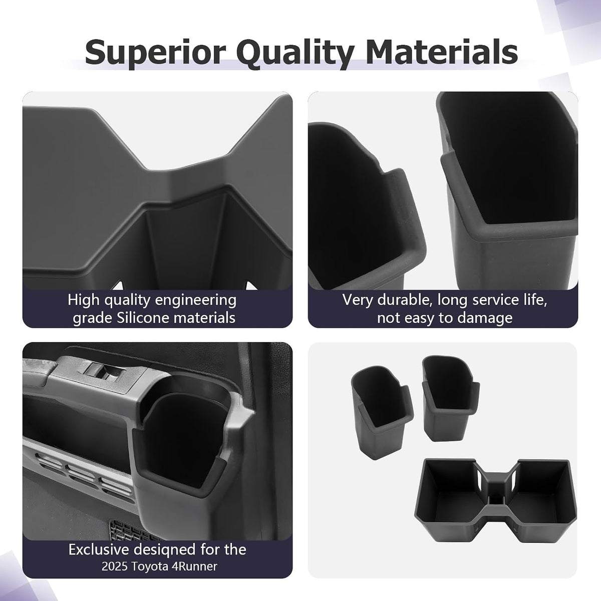 LUWU 2025 4Runner Accessories Compatible with 2025 Toyota 4Runner Center Console Cup Holder, Rear Seat Door Side Silicone Cup Holder Black 2-Pack