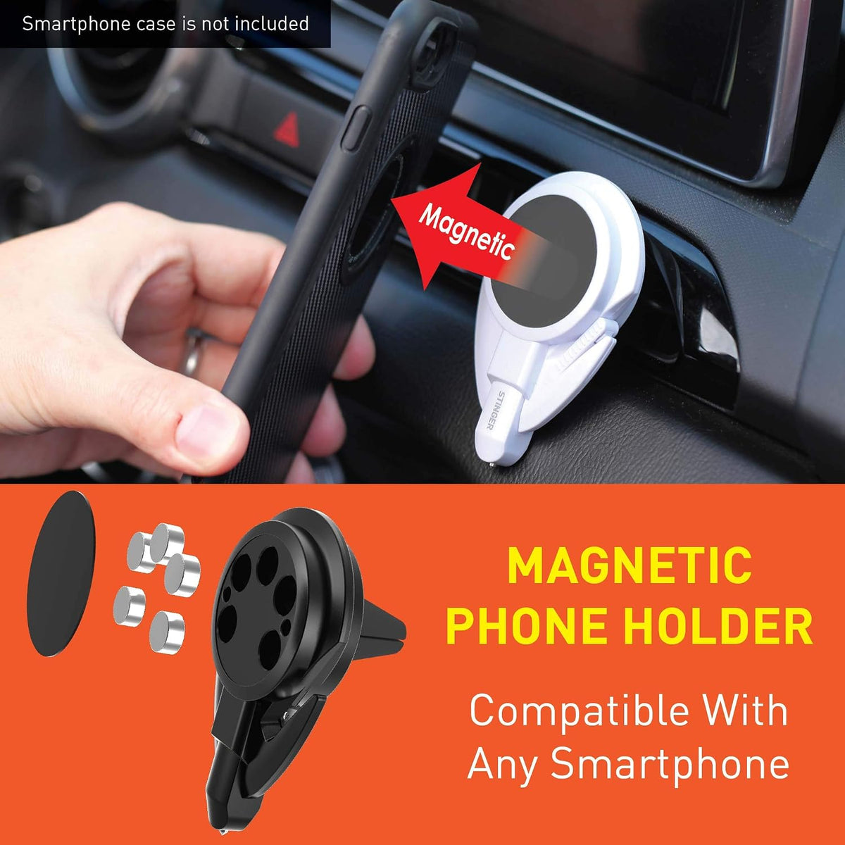 Ztylus Stinger Car Emergency Escape Tool, Life-Saving Vehicle Rescue, Magnetic Vent Mount Phone Holder, Spring Loaded Window Breaker Punch, Seat belt Cutter, Designed in USA (White)