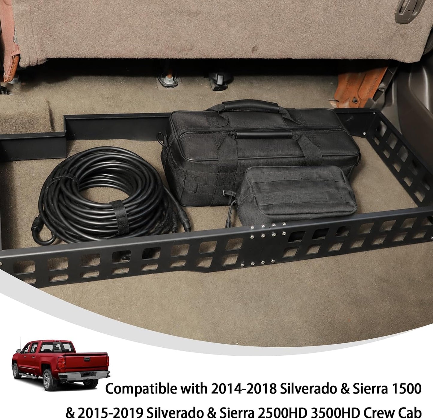 Linskip Under Seat Storage Compatible with 2014-2018 Chevy Silverado & GMC Sierra 1500 & 2015-2019 2500HD 3500HD, Modular Storage Solution with MOLLE Panel for Organized Utility, Underseat Organizer