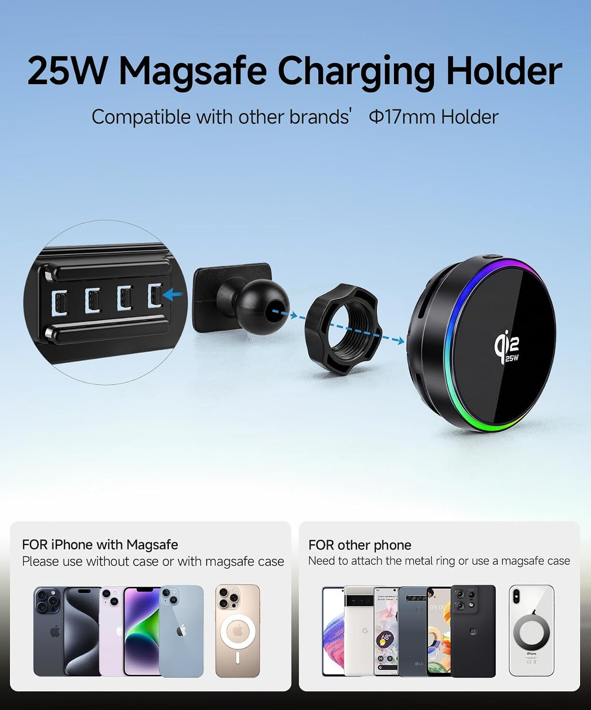Qi2.2 25W Wireless Charger Car Phone Mount for Dodge Ram 1500 2019-2026