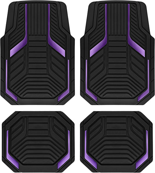 PIC AUTO Heavy Duty Rubber Floor Mats, Purple Aluminum Film Car Mats Set, Front and Rear Car Mats with Anti-Slip Backing, All Weather Protection, Trim-to-Fit for Automotive SUV, Sedan, Van