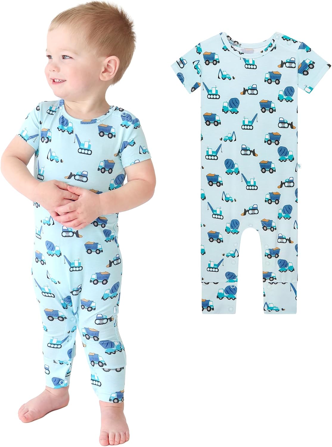 Posh Peanut Baby Romper with Snap Closure - Henley Short Sleeve Baby Boy Outfits - Soft Viscose Baby Pajamas Made from Bamboo