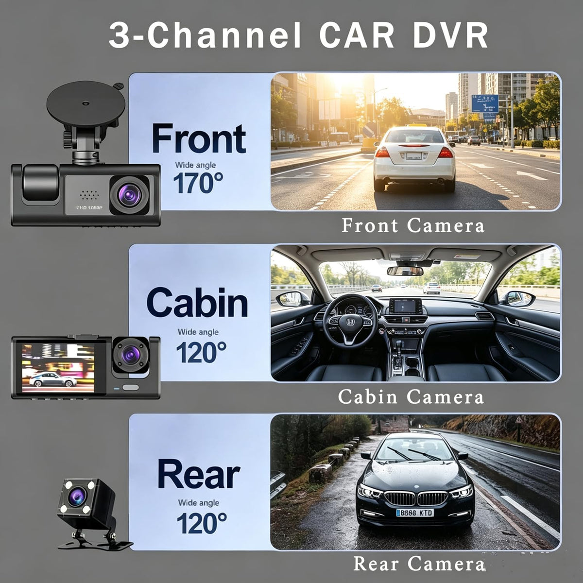 2K Dash Cam Front and Rear Inside Dash Camera for Car Security Video Recorder, Car DVR Dashcam 2'' Screen Loop Recording, HDR, G-Sensor, Night Vison
