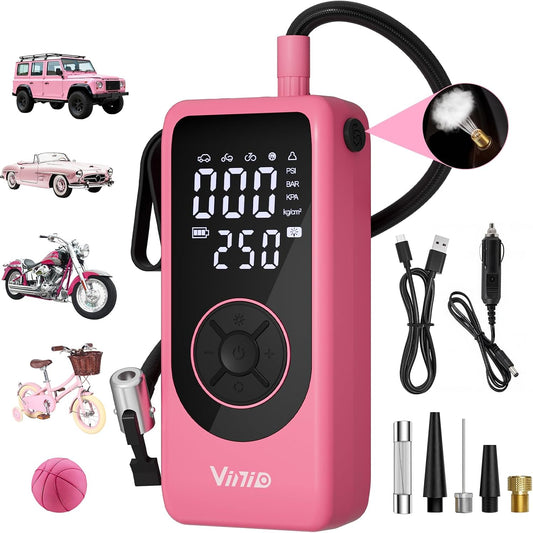 Vinid Tire Inflator Portable Air Compressor, 6000mAh Battery with Cigarette Lighter Adapter, 90W Fast Inflation, 6 Modes, Digital Display, Storage Bag & Handle, for Car Tires, Bike, Motorcycle, Ball