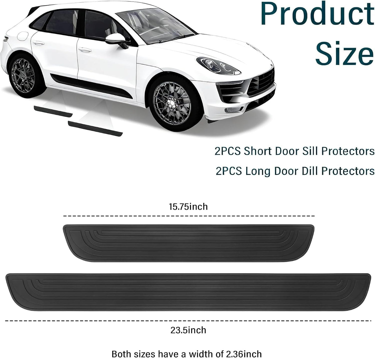 Car Door Sill Protector, 4PCS Anti-Scratch PVC Rubber Door Threshold Strip, Universal Waterproof Edge Guard for Car Truck SUV Exterior Paint Protection (Black, 2.36IN)