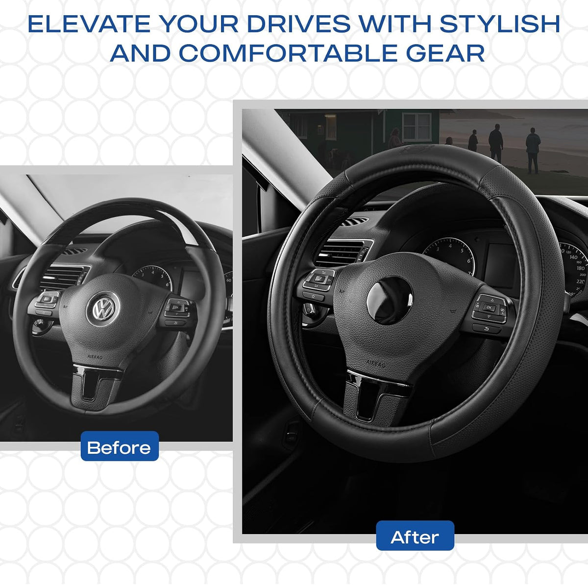 Skechers Steering Wheel Cover Memory Foam,Luxury Leather Steering Wheel Covers,Universal Anti-Slip Fit 14" 1/2-15" Car Wheel Cover for Stylish Car Decor Gifts Fit Suvs,Vans,Sedans,Car,Trucks,Black