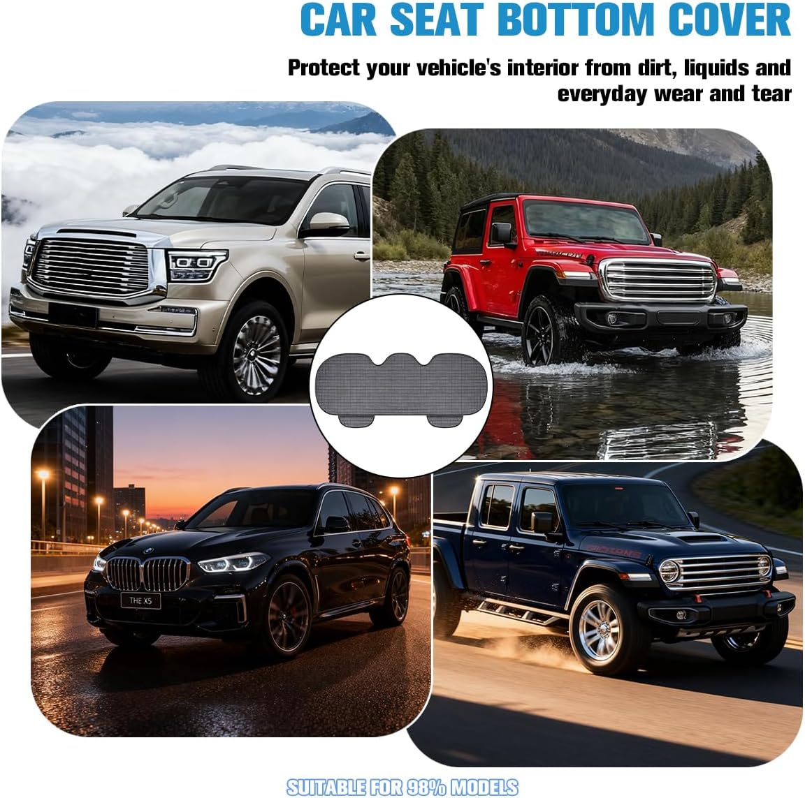 Car Back Seat Cover, Linen Breathable Vehicle Rear Bottom Bench Seat Protector with Storage Pocket, Anti-Slip Comfortable Long Automotive Rear Chair Cover, Universal for Vehicles (Gray)