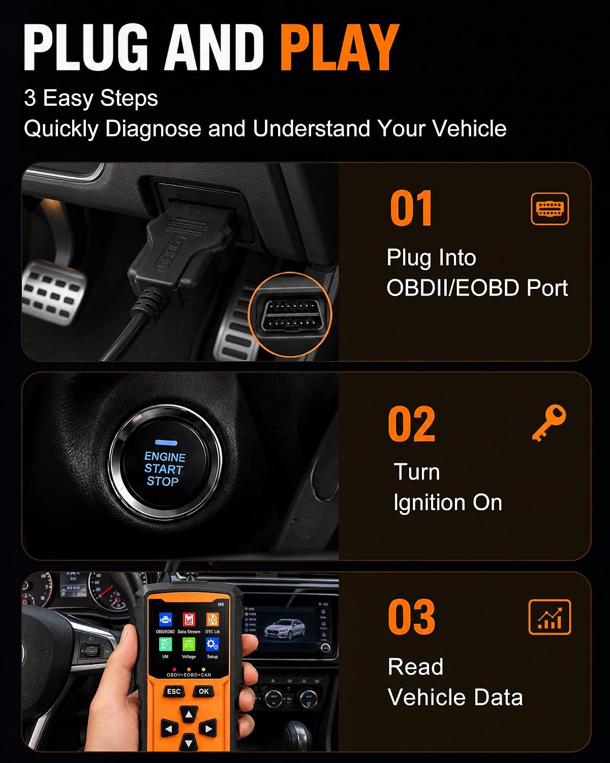 OBD2 Scanner M6,Car OBDII Diagnostic Code Reader (Orange)
