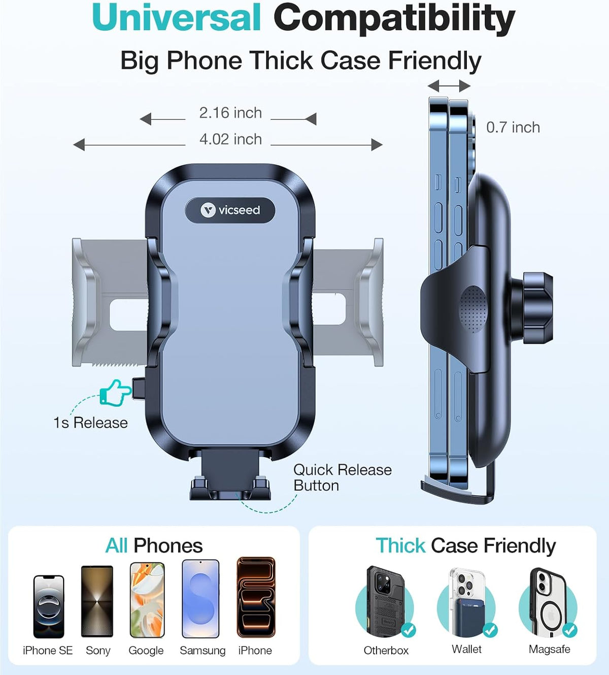 VICSEED [Upgrade Strongest Grip Car Vent Phone Mount, Phone Holder for Car