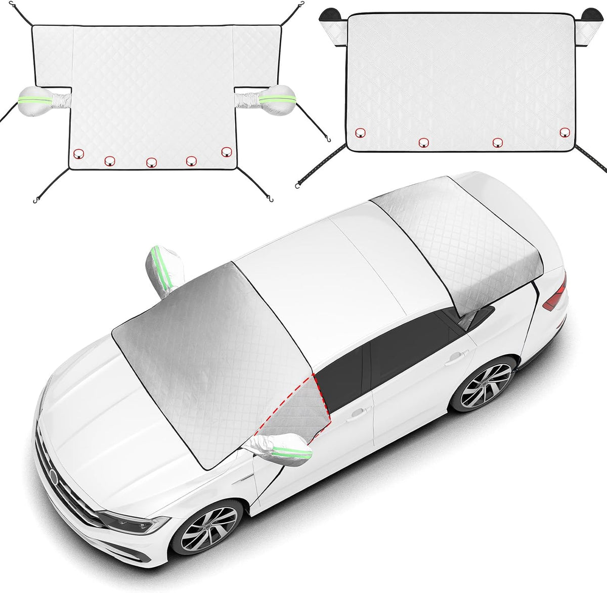 2 Piece Car Windshield Sunshade Set, Front & Rear Window Sun Shade with Magnetic Edges and Side Mirror Covers, Foldable Sun Visor, Blocks UV Rays and Keeps Car Cool(Unobstructed Rearview,Silver)