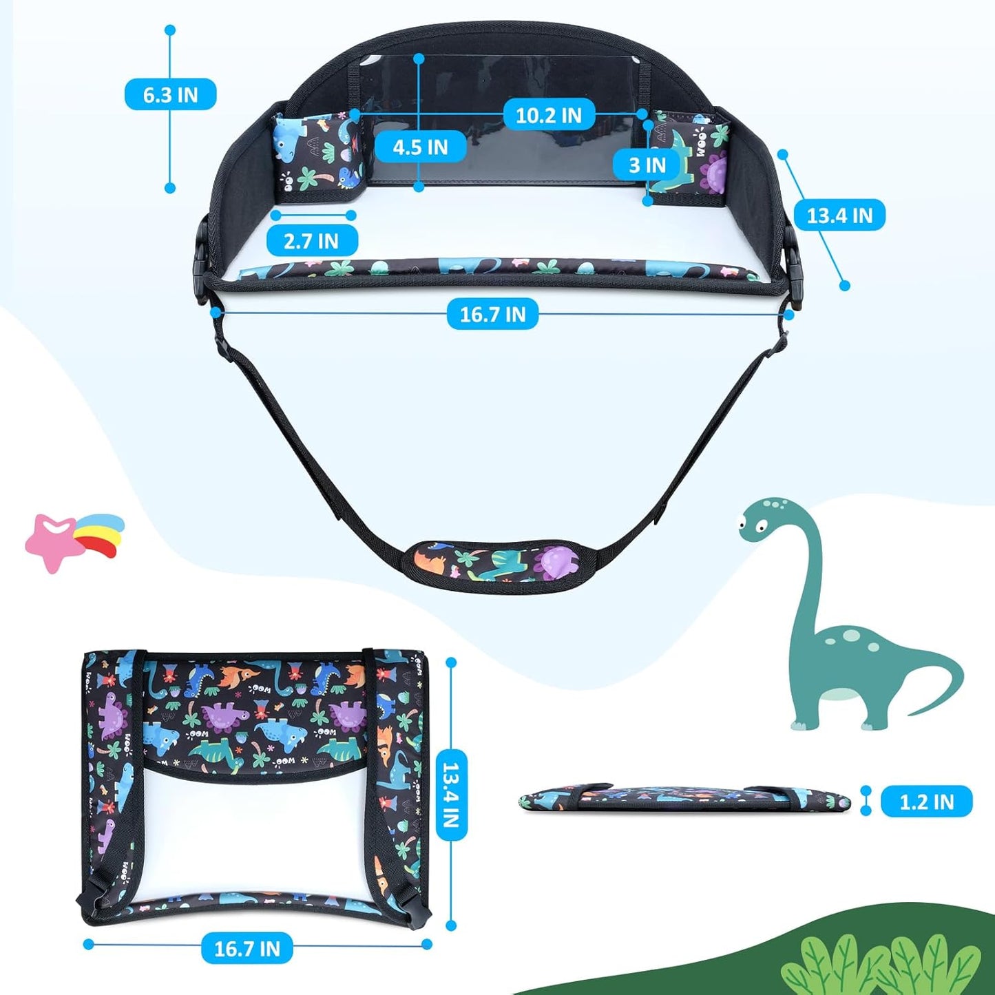 2Pcs Kids Travel Tray for Toddler Carseat, Road Trip Activities Essentials for Toddler, Kids Lap Desk Tray with Tablet Holder Stand ＆ Dry Erase Board (Dinosaur & Mermaid)