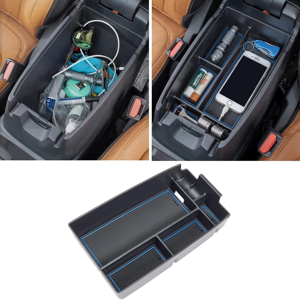 Blue Center Console Tray for 2020-2026 Ford Escape/2021-2025 Bronco Sport