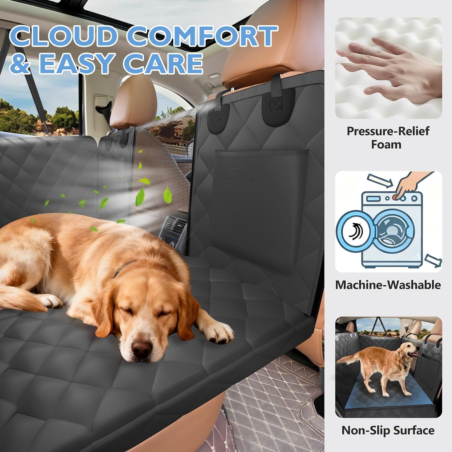Back Seat Extender for Dogs-Large Space, Hard Bottom Egg Crate Foam Soft Dog Car Seat Cover, Sturdy Backseat Extender for Dogs, Waterproof Pet Car Bed Dog Hammock for Car, SUV, Truck