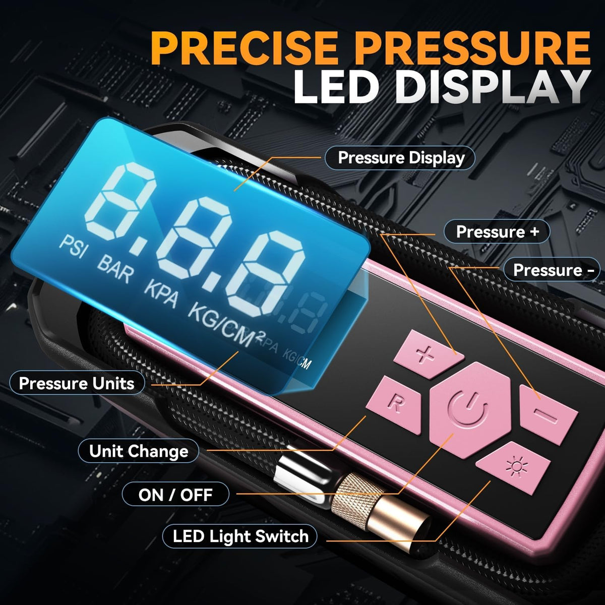 Auto Dynasty 12V Digital Tire Inflator, 150 PSI Air Pump with LED, Pink