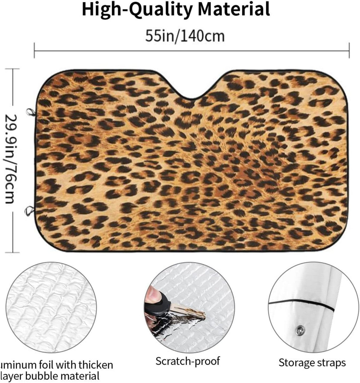 Windshield Sun Shade Cheetah Leopard Print Foldable Car Front Sunshade for Most Sedans SUV Truck Auto Sun Blocker Visor Blocks UV Rays Keeps Your Vehicle Cool-55 x 29.9 Inch