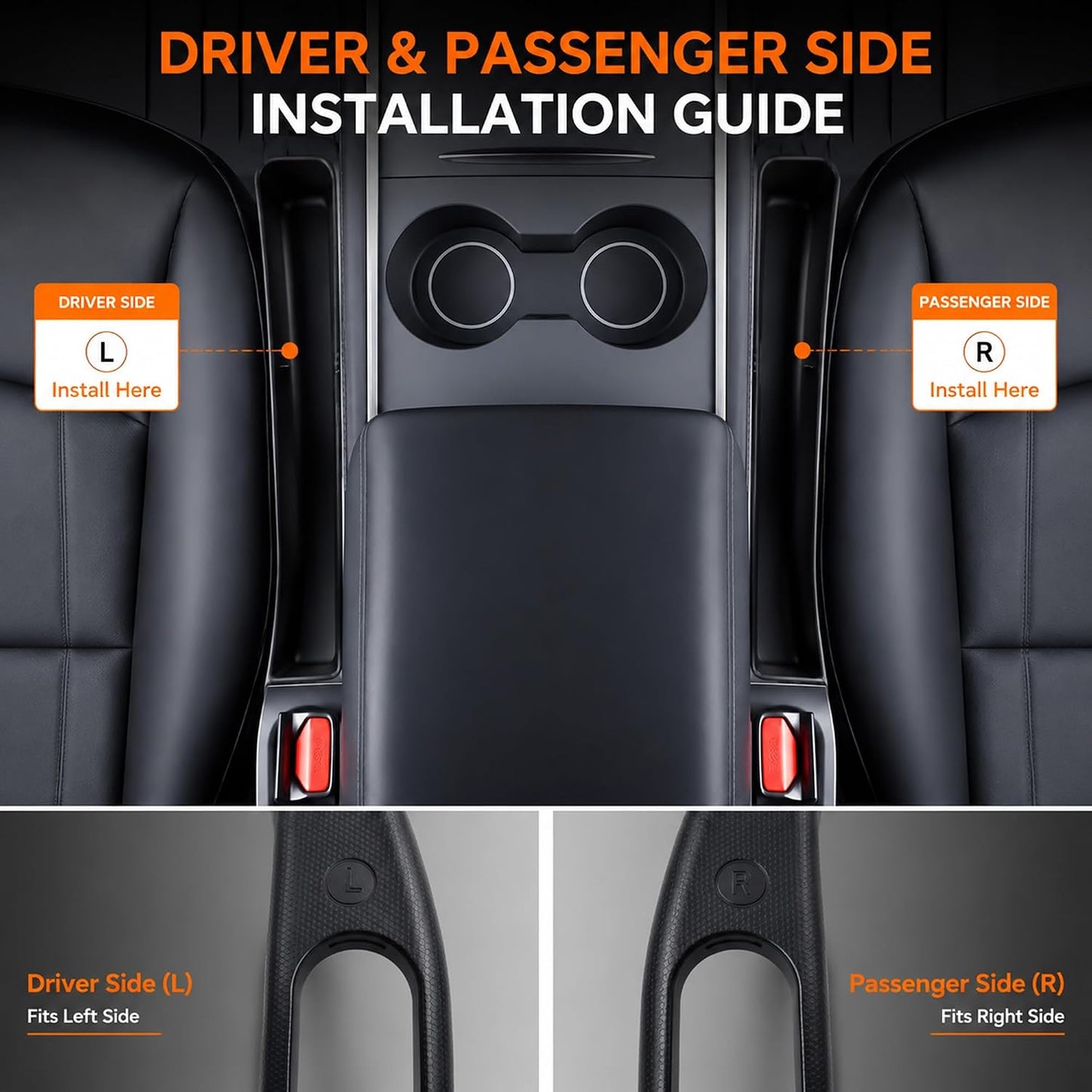 Seat Gap Filler for Tesla Model 3/Y 2020-2025 Standard Seats | Soft TPE material, seat gap storage organizer,tool-free installation, phone key card storage, driver passenger sides