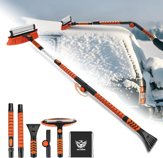 62.4" Foldable Snow Brush and Ice Scrapers for Car Windshield, Adjustable & Extendable Ice Removal Tool with Non-Slip Foam Grip, 180° Pivoting Snow Brush for Car, SUV, Truck