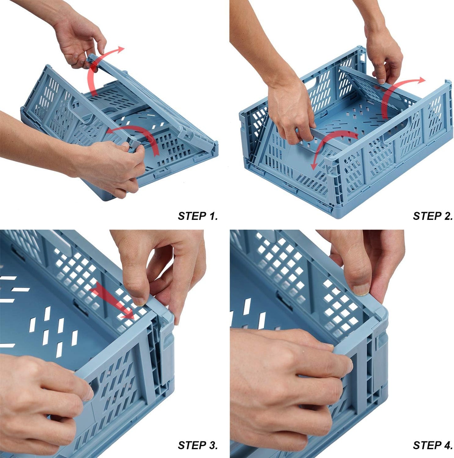 Phyllia 4 PC Baskets Plastic for Shelf Home Kitchen Storage Bin Organizer, Stackable Container Crate for Bedroom Bathroom Office Clothes Beauty(Blue, 13.3x10.2x5.1)