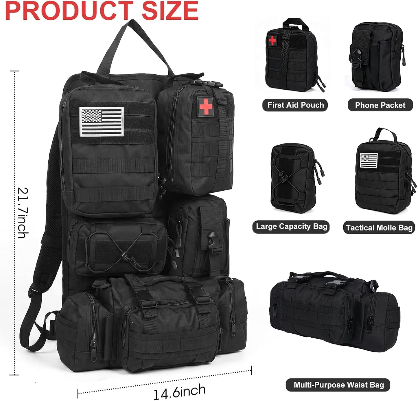Tactical Seat Back Organizer, Molle Seat Back Organizer Panel With 5 Detachable Multi-Purpose Molle Pouch Fits Car Truck SUV Ford Jeep