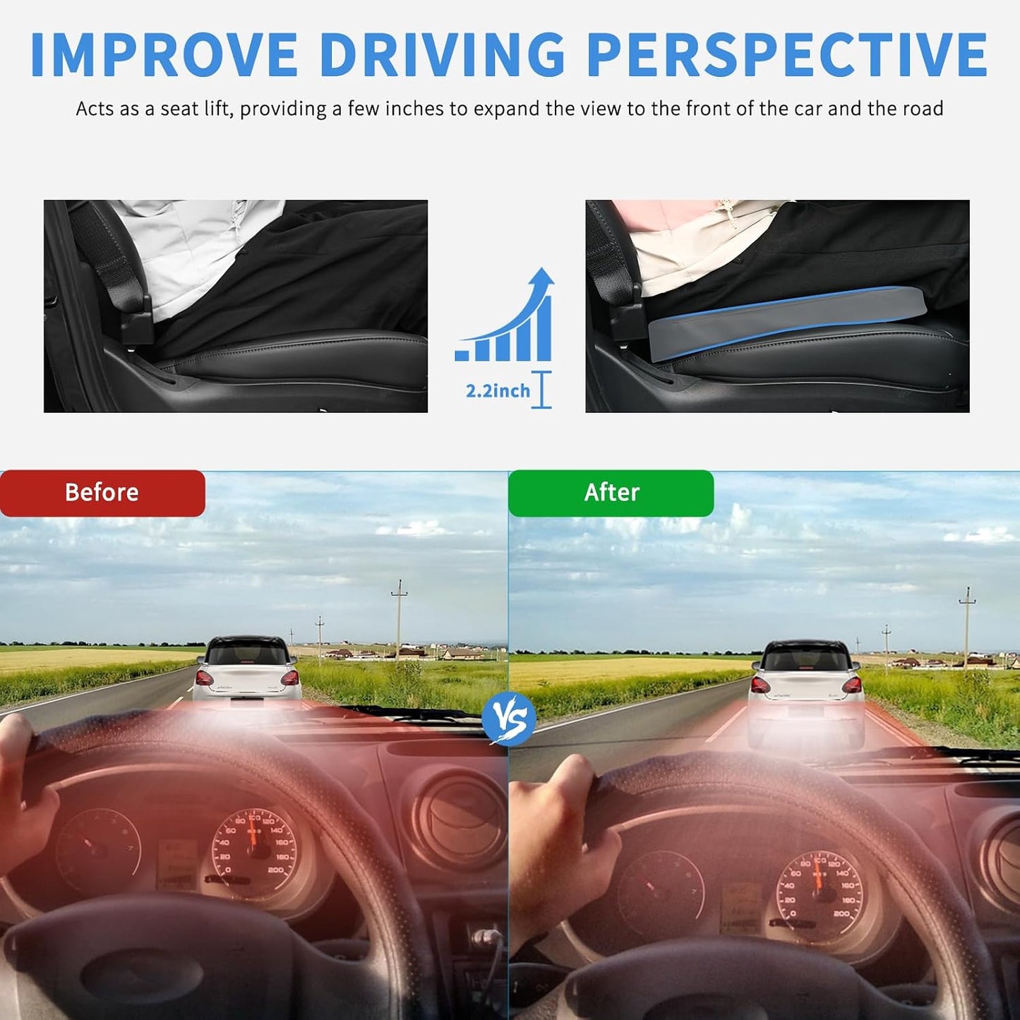 Nilight Car Seat Cushion Grey Leather Breathable Mesh Splicing Cushion Memory Foam Suitable for Daily Life Driving Relieves Sciatica and Tialbone Pain Improves Drive Visibility