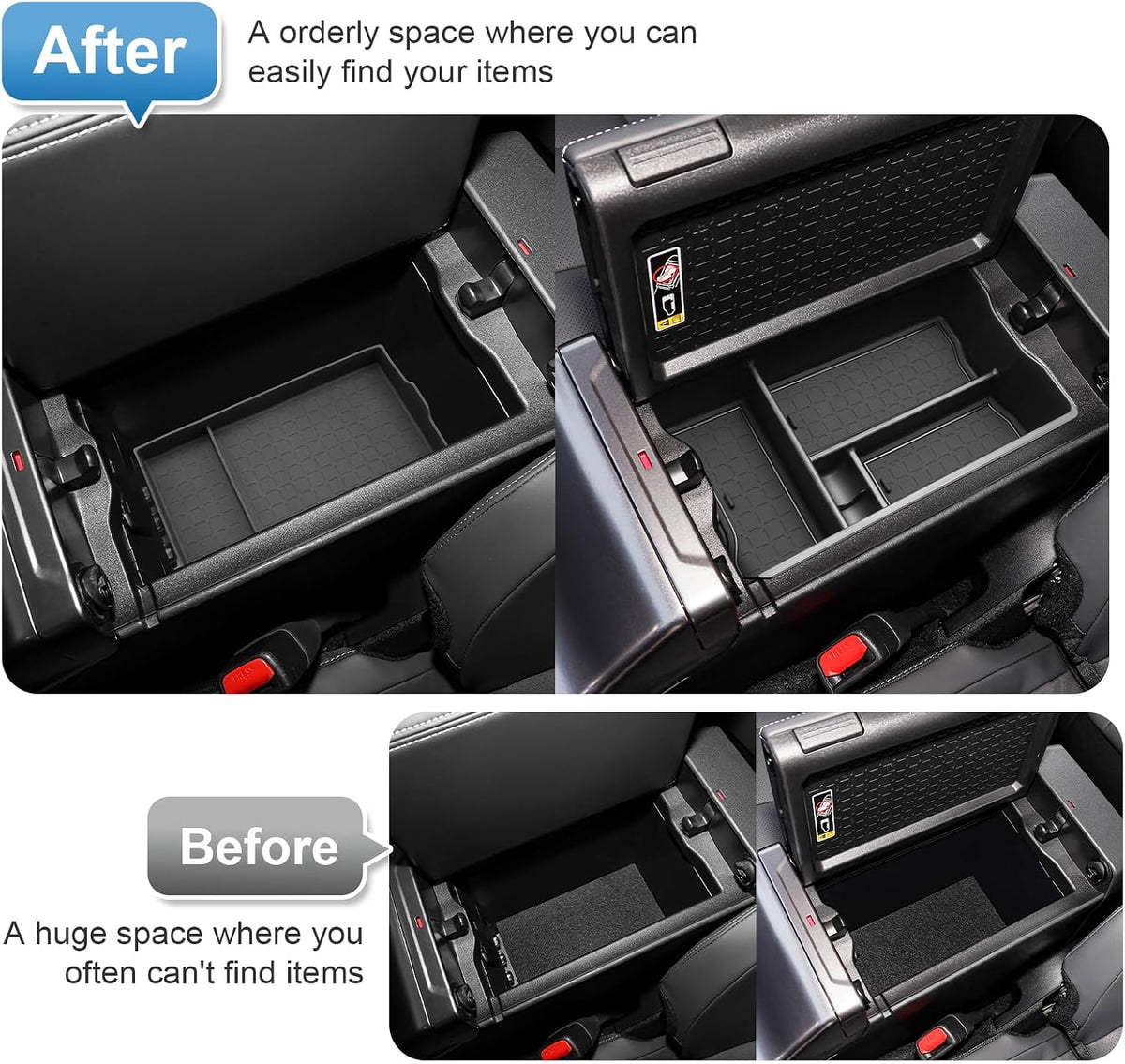 (Upper+Lower Layer) 2026 R AV4 Center Console Organizer for Toyota R AV4 (LE/SE/XLE Premium/Woodland/XSE/Limited), Durable ABS&Silicone Console Tray Insert 2026 R AV4 Accessories