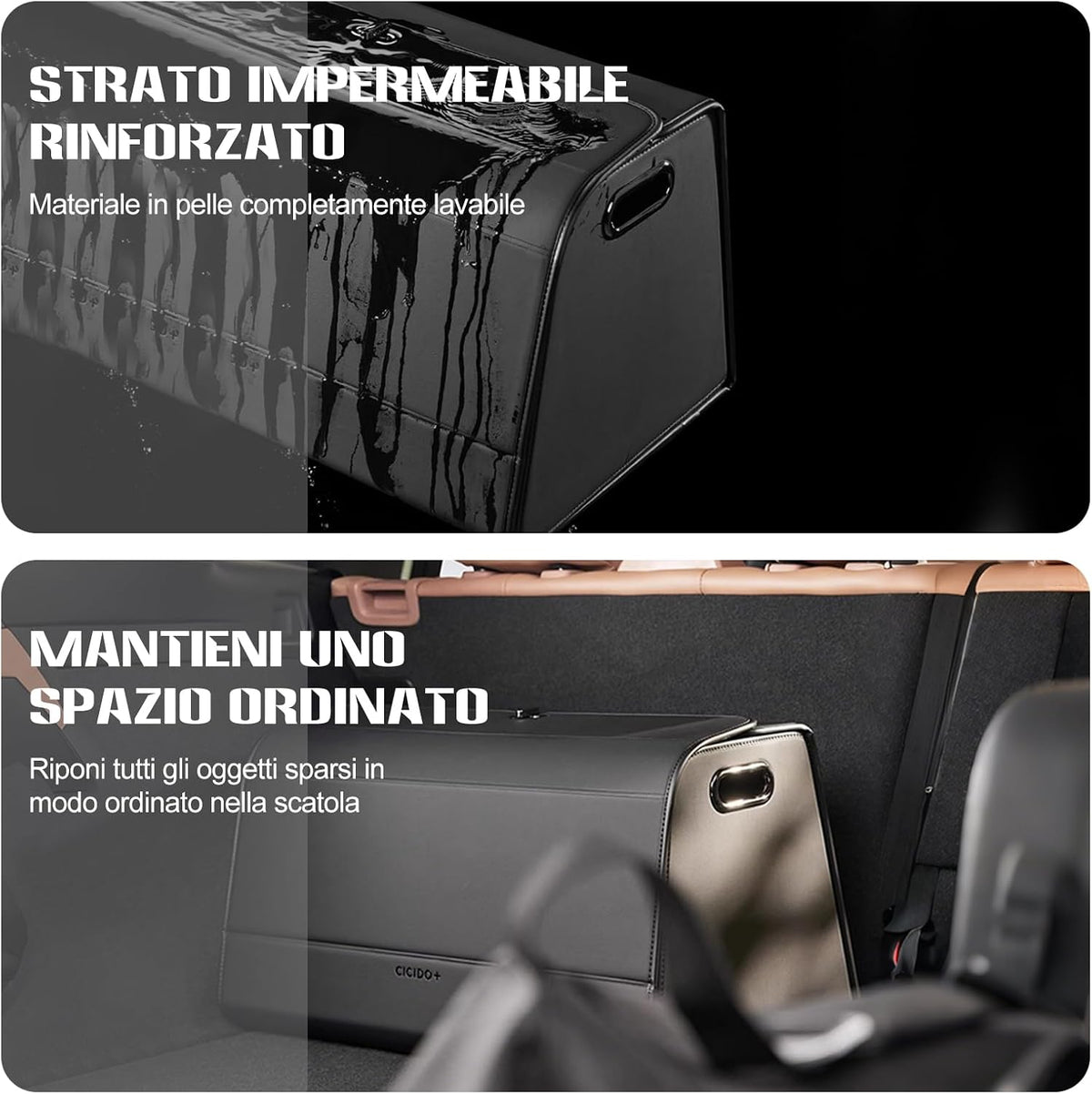 Ergocar Car Trunk Organizer, PU Leather Car Boot Organiser Collapsible, 180° Opening, Multi-Compartment Car Trunk Organizer Box, Car Boot Tidy, Non Slip Bottom, Essential Car Accessories
