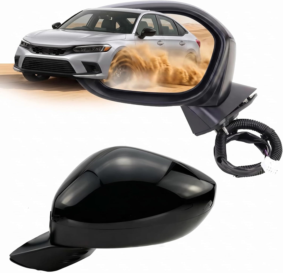 Left Driver Side Mirror Fits 2022-2026 HONDA CIVIC Sedan/Hatchback With Power Glass, Heated, Blind Spot Detection and Manual Folding Match to Crystal Black Pearl Replace HO1320351 (7 Pins)