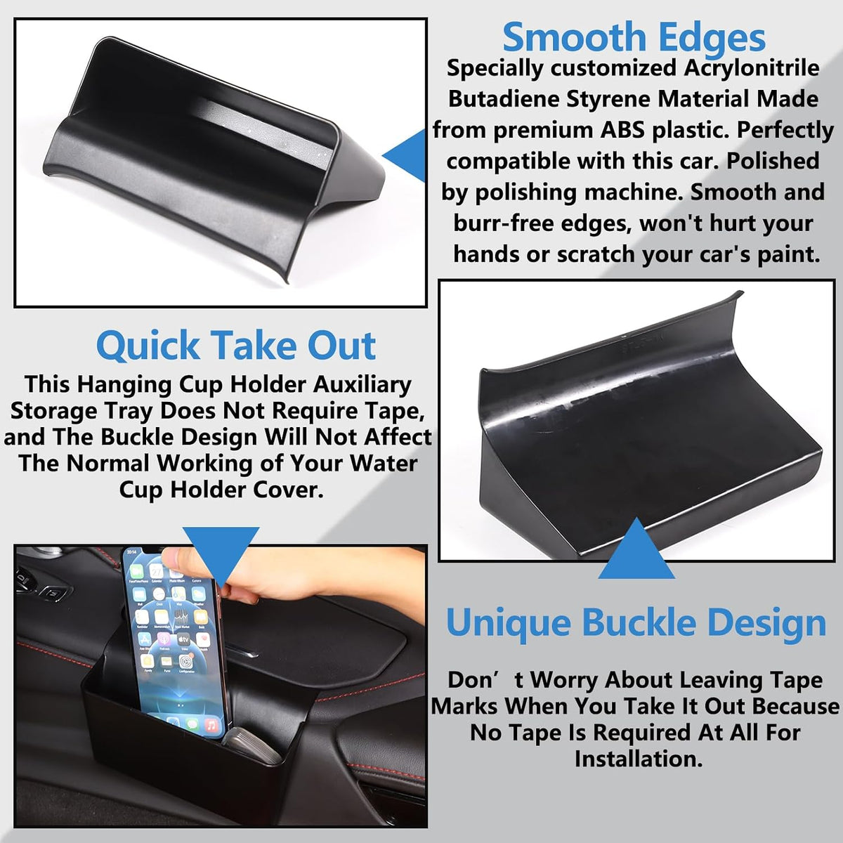 Center Console Cup Holder Organizer Compatible with Chevrolet Corvette C8 2020-2024 ABS 1PCS,Car Cup Holder Expander Storage Box,Cup Holder Hanging Insert Box Secondary Storage Tray (Black)