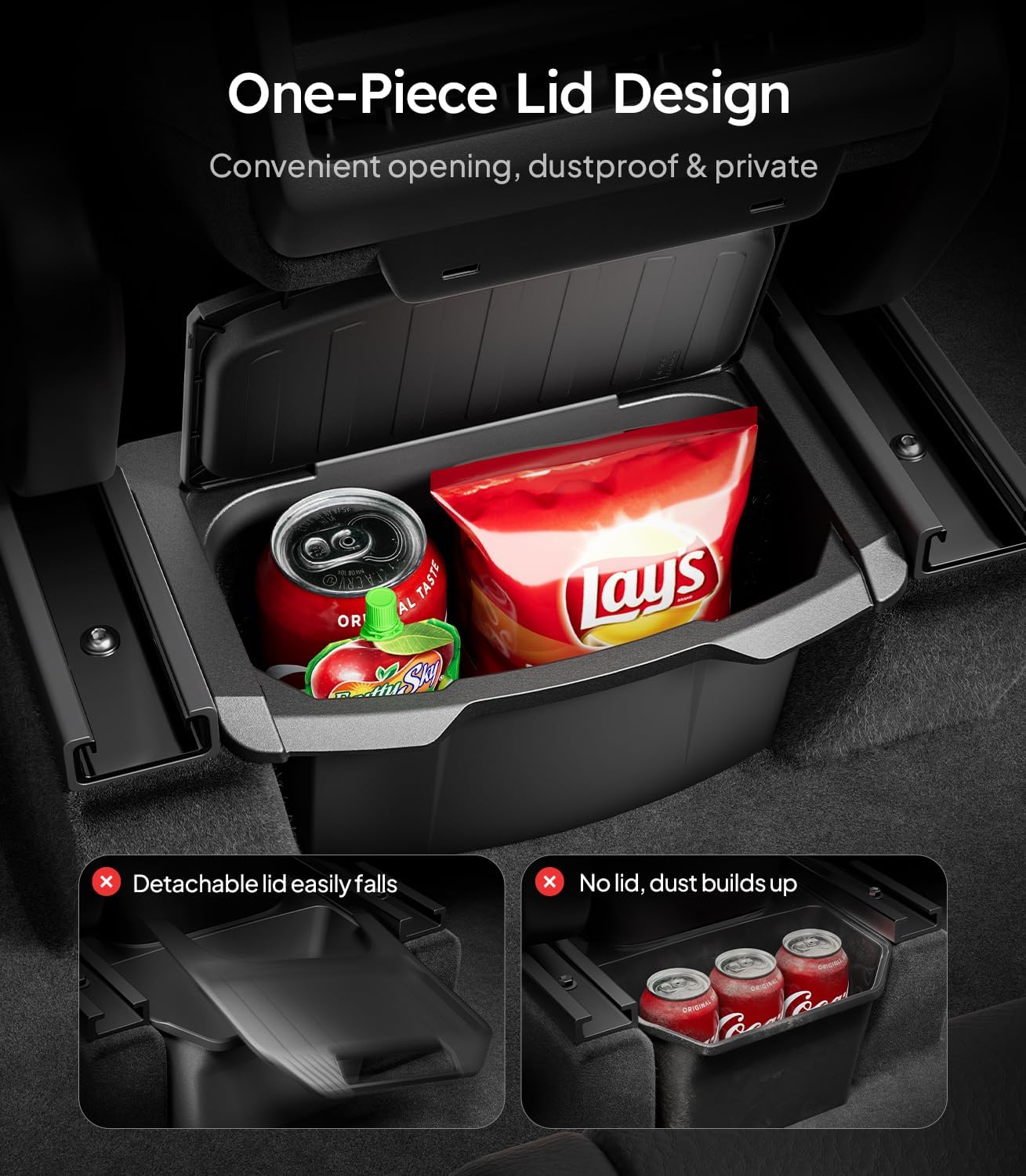 Wigoo 2026 Upgrade Tesla Model Y Juniper Accessories Rear Center Console Organizer [Partitioned Storage & Stable Installation] Backseat Storage Box for Tesla Model Y Juniper 2025~2026